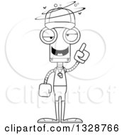 Lineart Clipart Of A Cartoon Black And White Skinny Drunk Or Dizzy Robot Sports Coach Royalty Free Outline Vector Illustration