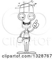 Poster, Art Print Of Cartoon Black And White Skinny Drunk Or Dizzy Robot Construction Worker