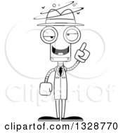 Poster, Art Print Of Cartoon Black And White Skinny Drunk Or Dizzy Robot Detective