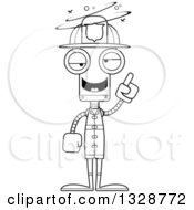Poster, Art Print Of Cartoon Black And White Skinny Drunk Or Dizzy Robot Firefighter