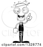Lineart Clipart Of A Cartoon Black And White Skinny Drunk Or Dizzy Robot Groom Royalty Free Outline Vector Illustration