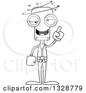 Lineart Clipart Of A Cartoon Black And White Skinny Drunk Or Dizzy Karate Robot Royalty Free Outline Vector Illustration