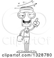 Lineart Clipart Of A Cartoon Black And White Skinny Drunk Or Dizzy Lifeguard Robot Royalty Free Outline Vector Illustration