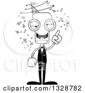 Lineart Clipart Of A Cartoon Black And White Skinny Drunk Or Dizzy Party Robot Royalty Free Outline Vector Illustration