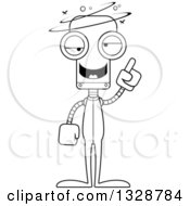 Lineart Clipart Of A Cartoon Black And White Skinny Drunk Or Dizzy Robot In Pjs Royalty Free Outline Vector Illustration