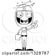 Lineart Clipart Of A Cartoon Black And White Skinny Drunk Or Dizzy Race Car Driver Robot Royalty Free Outline Vector Illustration