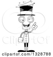 Lineart Clipart Of A Cartoon Black And White Skinny Drunk Or Dizzy Robot Circus Ringmaster Royalty Free Outline Vector Illustration