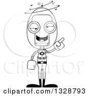 Poster, Art Print Of Cartoon Black And White Skinny Drunk Or Dizzy Futuristic Space Robot