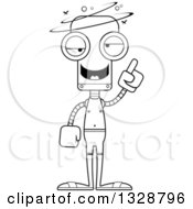 Lineart Clipart Of A Cartoon Black And White Skinny Drunk Or Dizzy Robot Swimmer Royalty Free Outline Vector Illustration