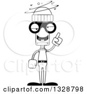 Poster, Art Print Of Cartoon Black And White Skinny Drunk Or Dizzy Robber Robot