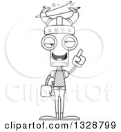 Lineart Clipart Of A Cartoon Black And White Skinny Drunk Or Dizzy Robot Viking Royalty Free Outline Vector Illustration
