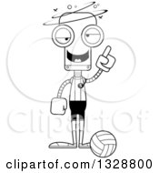 Lineart Clipart Of A Cartoon Black And White Skinny Drunk Or Dizzy Robot Volleyball Player Royalty Free Outline Vector Illustration