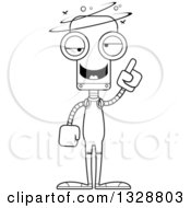Lineart Clipart Of A Cartoon Black And White Skinny Drunk Or Dizzy Robot Wrestler Royalty Free Outline Vector Illustration
