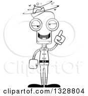 Lineart Clipart Of A Cartoon Black And White Skinny Drunk Or Dizzy Christmas Elf Robot Royalty Free Outline Vector Illustration