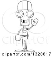 Poster, Art Print Of Cartoon Black And White Skinny Waving Robot Construction Worker With A Missing Tooth