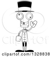 Poster, Art Print Of Cartoon Black And White Skinny Waving Robot Circus Ringmaster With A Missing Tooth