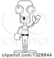 Poster, Art Print Of Cartoon Black And White Skinny Waving Robot Super Hero With A Missing Tooth