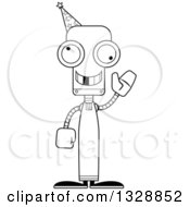 Poster, Art Print Of Cartoon Black And White Skinny Waving Wizard Robot With A Missing Tooth