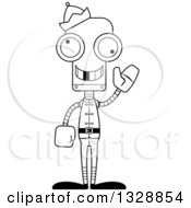 Poster, Art Print Of Cartoon Black And White Skinny Waving Robot Christmas Elf With A Missing Tooth