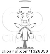 Poster, Art Print Of Cartoon Black And White Skinny Happy Angel Robot
