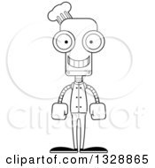 Lineart Clipart Of A Cartoon Black And White Skinny Happy Chef Robot Royalty Free Outline Vector Illustration