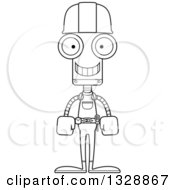 Poster, Art Print Of Cartoon Black And White Skinny Happy Robot Construction Worker