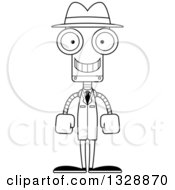 Poster, Art Print Of Cartoon Black And White Skinny Happy Robot Detective