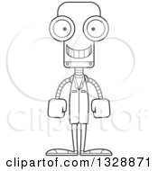 Poster, Art Print Of Cartoon Black And White Skinny Happy Robot Doctor