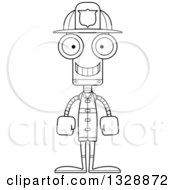 Poster, Art Print Of Cartoon Black And White Skinny Happy Robot Firefighter