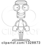 Poster, Art Print Of Cartoon Black And White Skinny Happy Fit Robot