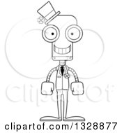 Lineart Clipart Of A Cartoon Black And White Skinny Happy Irish St Patricks Day Robot Royalty Free Outline Vector Illustration
