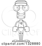 Lineart Clipart Of A Cartoon Black And White Skinny Happy Robot Lifeguard Royalty Free Outline Vector Illustration