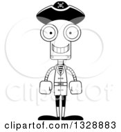 Lineart Clipart Of A Cartoon Black And White Skinny Happy Pirate Robot Royalty Free Outline Vector Illustration