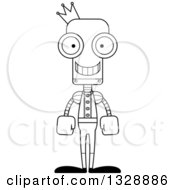 Poster, Art Print Of Cartoon Black And White Skinny Happy Robot Prince