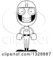 Lineart Clipart Of A Cartoon Black And White Skinny Happy Race Car Driver Robot Royalty Free Outline Vector Illustration