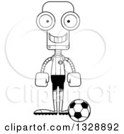 Poster, Art Print Of Cartoon Black And White Skinny Happy Robot Soccer Player