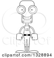 Poster, Art Print Of Cartoon Black And White Skinny Happy Super Hero Robot