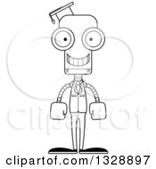 Poster, Art Print Of Cartoon Black And White Skinny Happy Robot Professor