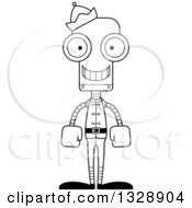 Poster, Art Print Of Cartoon Black And White Skinny Happy Christmas Elf Robot