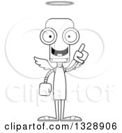 Poster, Art Print Of Cartoon Black And White Skinny Robot Angel With An Idea