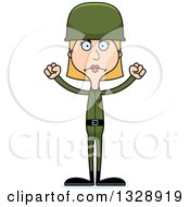 Cartoon Angry Tall Skinny White Army Soldier Woman