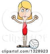 Clipart Of A Cartoon Angry Tall Skinny White Woman Beach Volleyball Player Royalty Free Vector Illustration