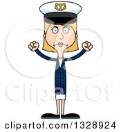 Clipart Of A Cartoon Angry Tall Skinny White Woman Boat Captain Royalty Free Vector Illustration