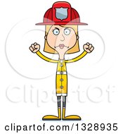 Cartoon Angry Tall Skinny White Woman Firefighter