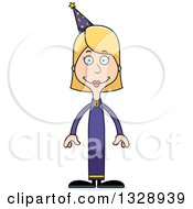 Clipart Of A Cartoon Happy Tall Skinny White Wizard Woman Royalty Free Vector Illustration