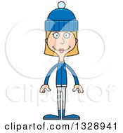 Clipart Of A Cartoon Happy Tall Skinny White Woman In Winter Clothes Royalty Free Vector Illustration