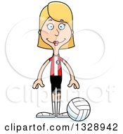 Poster, Art Print Of Cartoon Happy Tall Skinny White Woman Volleyball Player