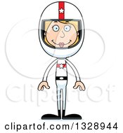 Clipart Of A Cartoon Happy Tall Skinny White Woman Race Car Driver Royalty Free Vector Illustration