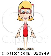 Poster, Art Print Of Cartoon Happy Tall Skinny White Woman In Snorkel Gear