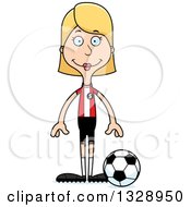 Poster, Art Print Of Cartoon Happy Tall Skinny White Woman Soccer Player